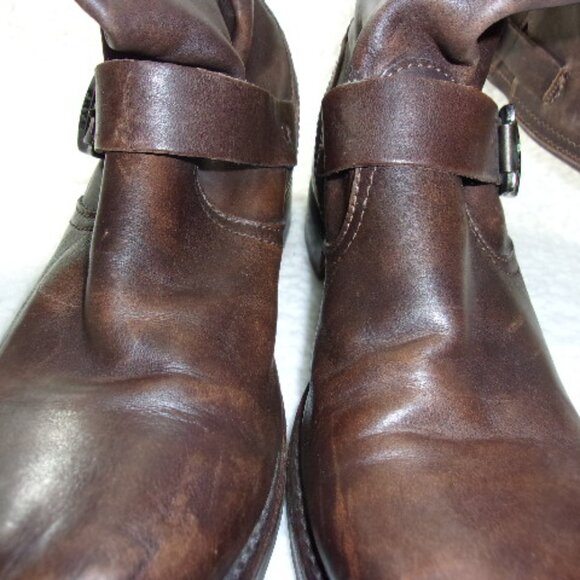 S-131 WOMENS FRYE VERONICA SLOUCH BROWN LEATHER ENGINEER BOOTS - Picture 7 of 16